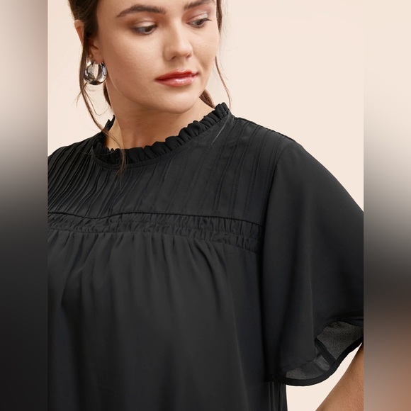 NWT-BloomChic Anti-Wrinkle Shirred Ruffle Sleeve Mesh Frill Trim Blouse Sz 12/Lg - Picture 6 of 15